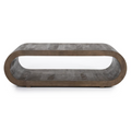 Dark wood Elora coffee table with a rounded capsule design, hollow center, and subtle wood grain texture.