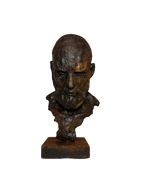 Rustic bronze bust sculpture with textured finish, ideal for decorative interiors and storytelling spaces
