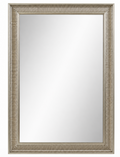 Rectangular silver mirror with a textured frame featuring horizontal ribbed details.