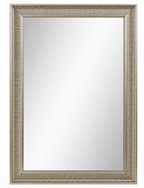 Rectangular silver mirror with a textured frame featuring horizontal ribbed details.