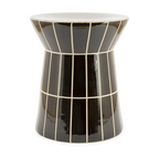 Brown side table by TileTastic, with a shiny dark tiled surface and white grid pattern.