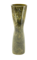 Melu Green vase with a marbled, organic pattern in varying shades of green, featuring an hourglass shape and glossy finish.