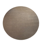 Round Cotlin Pool linen rug in muted taupe with a subtle herringbone weave.