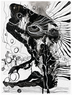 Black and white abstract art painting, home decor piece Echoes in Black by artist Lena.