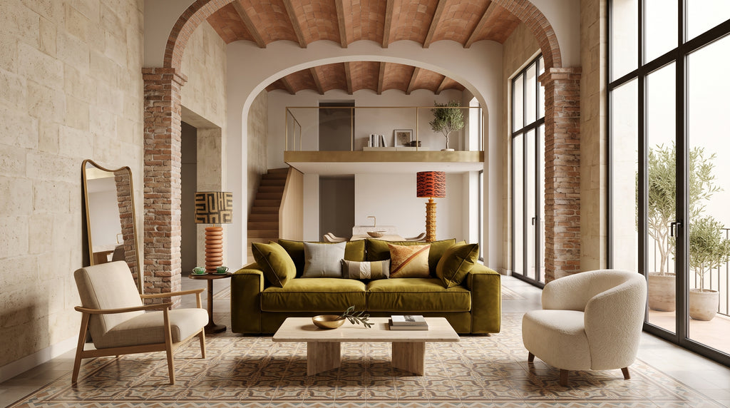 OLIVE GREEN VELVET SOFA