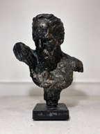 Textured bronze bust sculpture of bearded man on black base, unique decorative object for interiors