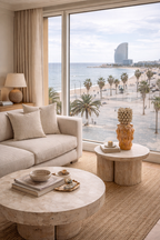 Textured orange-brown vase with a light-colored pineapple-shaped top, displayed on a side table in a bright room.